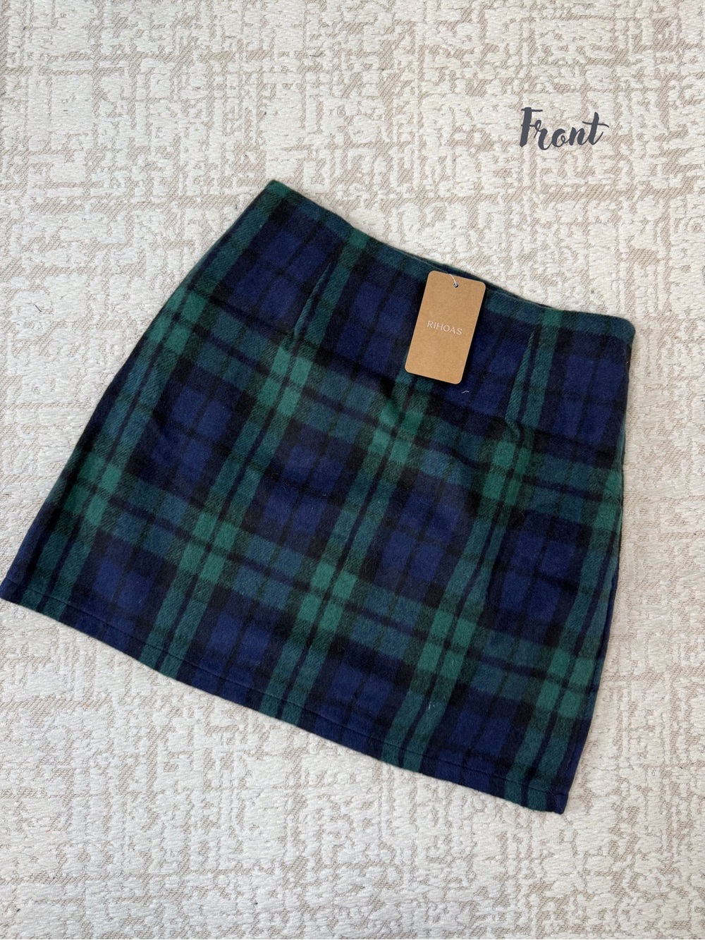 RIHOAS Navy & Green Plaid Mini Skirt